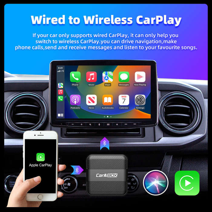 Black - 2 in 1 Car AI Box Wireless CarPlay Adapter Wireless Android Car Adapter Box for Wired CarPla