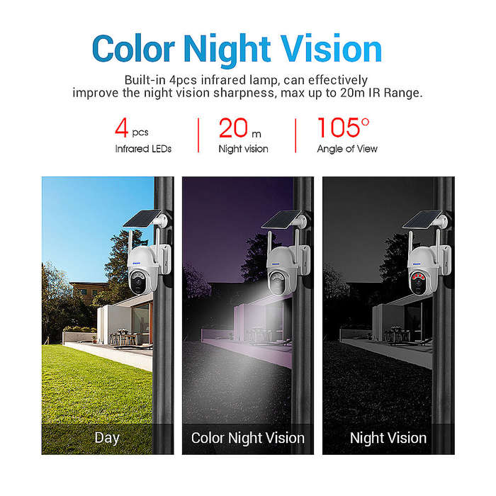 ESCAM QF103 3MP WiFi IP Camera Wireless PTZ Solar Panel Battery Cam Intelligent Night Vision Human D