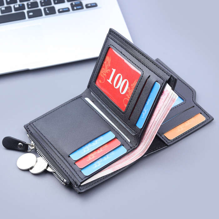 Coffee - PU Leather Men's Wallet Clutch Bag Card Holder Short Wallets Zipper Large Capacity Vintage