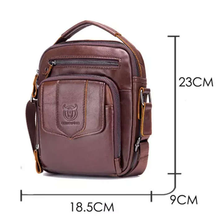 Coffee - BULLCAPTAIN Genuine Leather Messenger Bag for Men Adjustable Shoulders Sling Crossbody Bags