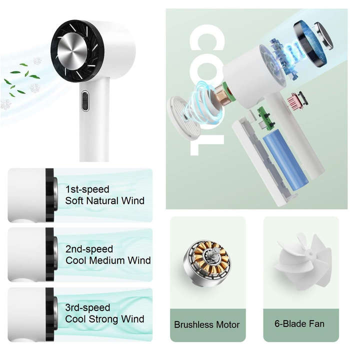 Green - Portable Mini Handheld Ice Compress Fan USB Rechargeable 2200mAh Battery 3 Speed Settings Li