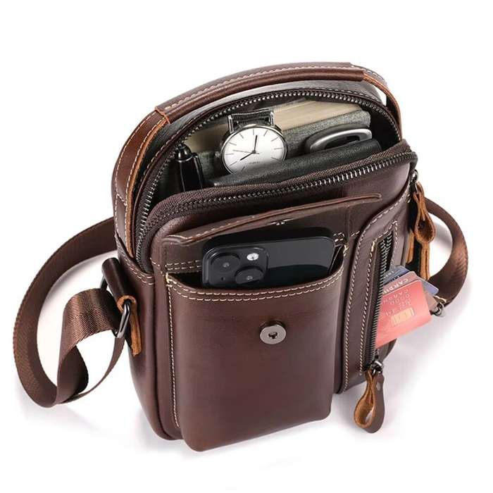 Black - BULLCAPTAIN Genuine Leather Business Messenger Bag Retro Mini Vintage Shoulder Bag Crossbody