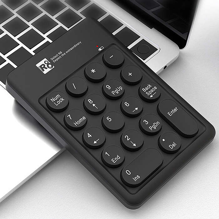 Black - R8 1817 Mini Wireless Numeric Keypad 18-Keys Ergonomics Numpad 2.4G Wireless Keyboard Plug a