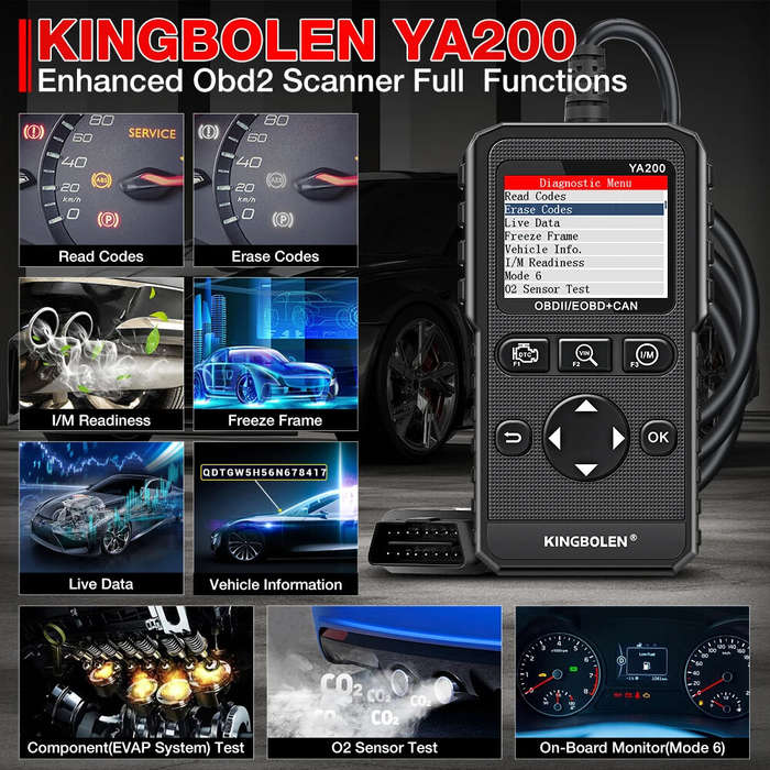 #1 - Kingbolen YA200 OBD2 Scanner Multi-Language Car Diagnostic Tool Engine Code Reader DTC Lookup V
