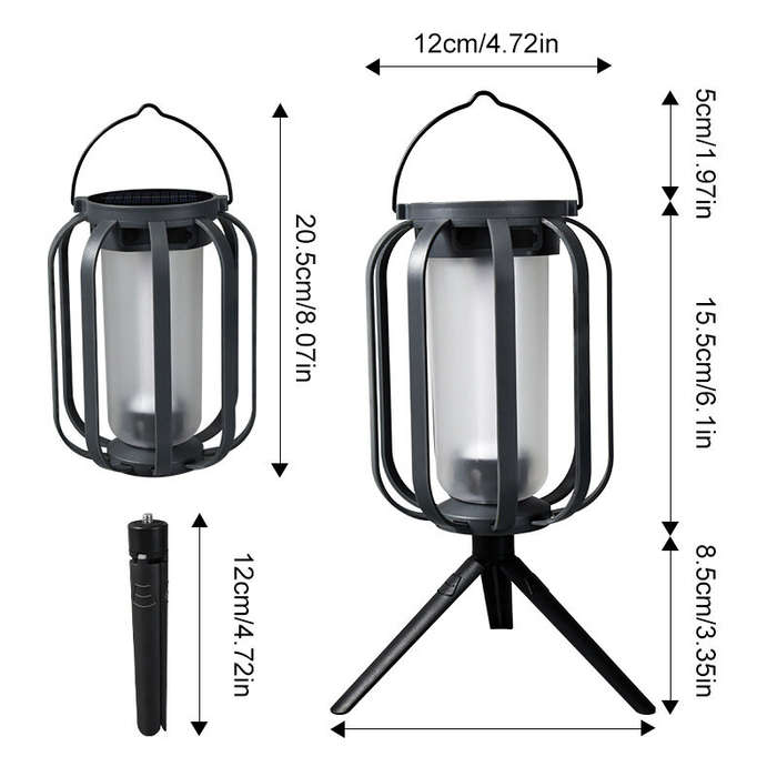 Black - Solar Camping Lantern Portable 4-in-1 Outdoor LED Light With Tripod IPX4 Waterproof USB-C &