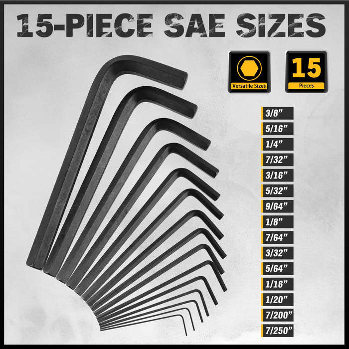 Kit - Heat-Treated Steel Allen Wrench Set 31-Piece SAE and Metric Hex Keys Black-Oxide Finish Torque