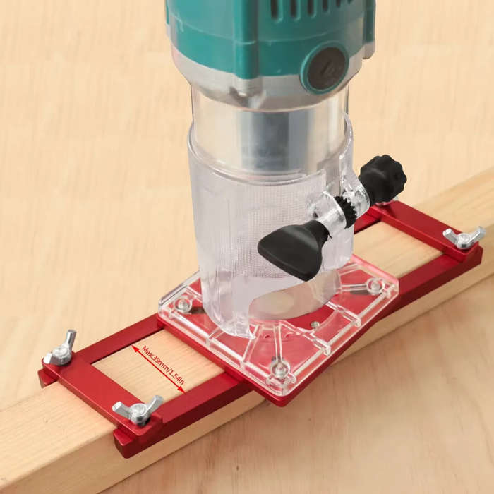 Red - 2 in 1 Invisible Fastener Slotting Bracket Woodworking Router Base Mortising Jig for Electric