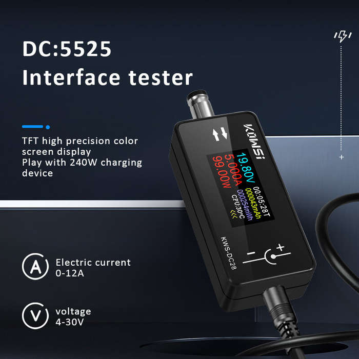 Black - KWS-DC28 Current Voltage Tester 4-30V 12A Digital Ammeter 0.96-inch TFT Display High Precisi