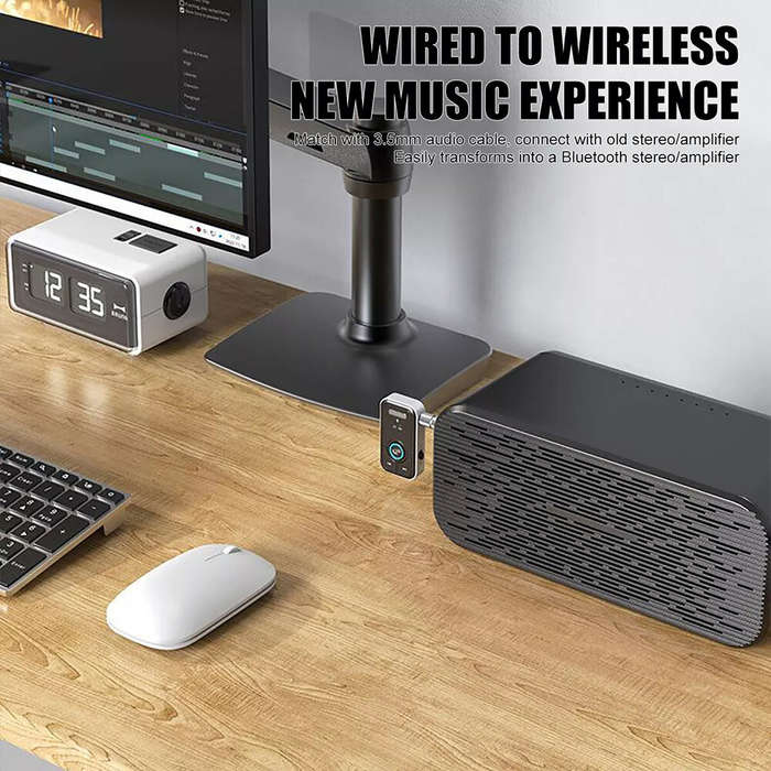 Black - 2in1 Bluetooth 5.3 Audio Receiver Transmitter Car Stereo Wireless Adapter Hands Free 3.5mm A