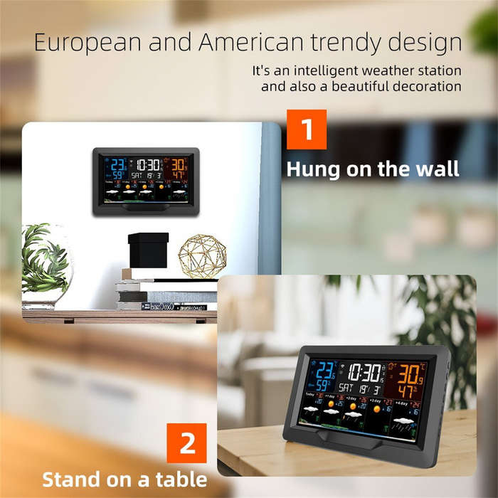 US Plug - FJ3390TY-A WIFI Graffiti VA Color Screen Multi-function Weather Clock Electronic Alarm Clo