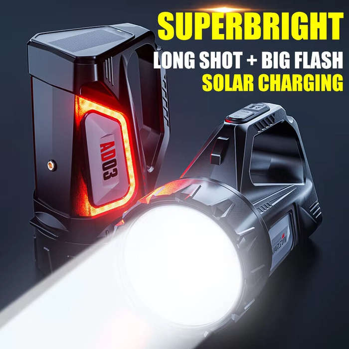 Black - WARSUN DA03 Solar Rechargeable Energy Camp Flashlights ABS Portable Waterproof Torch Work Li