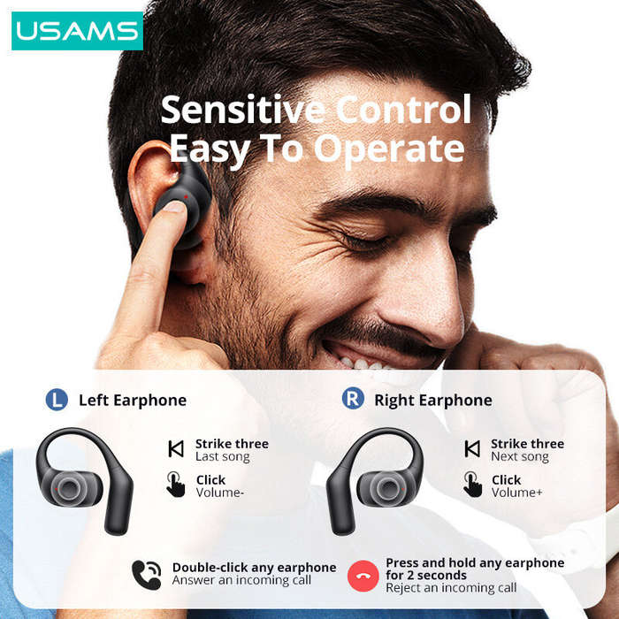 White - USAMS UG26 OWS Headset Wireless bluetooth Earphone Transparent Capsule Shell 3D Stereo Surro