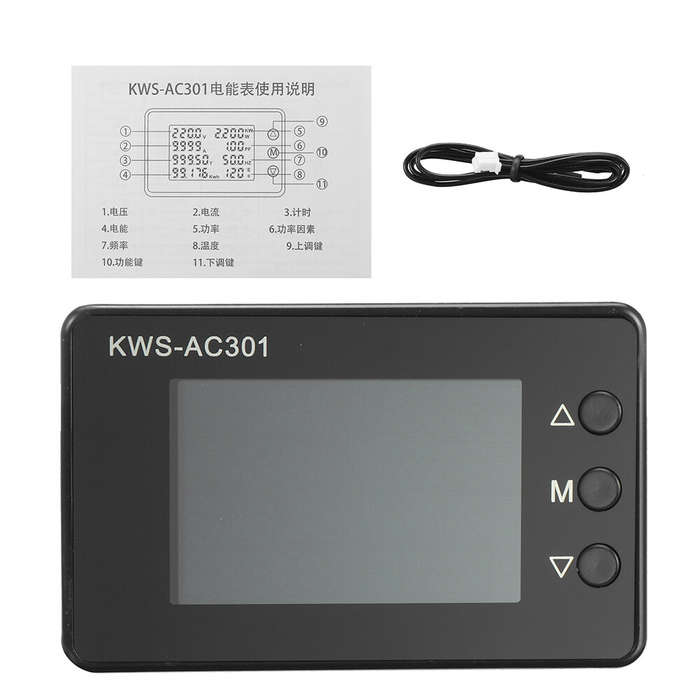 KWS-AC301 8 in1 Voltmeter Ammeter AC 50-300V Power Energy Meter LED Digital AC Wattmeter Electricity