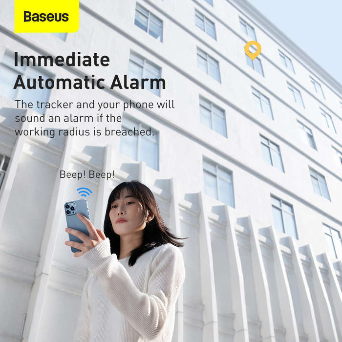 White - Baseus T2 Pro 365 Days Battery Life 2-Way Reminder Anti-lost Alarm Smart Tag Wireless Blueto