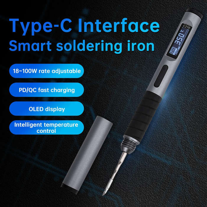 Black - Intelligent Portable Welding Pen Type-C Interface 18-100W Adjustable Power OLED Display Fast