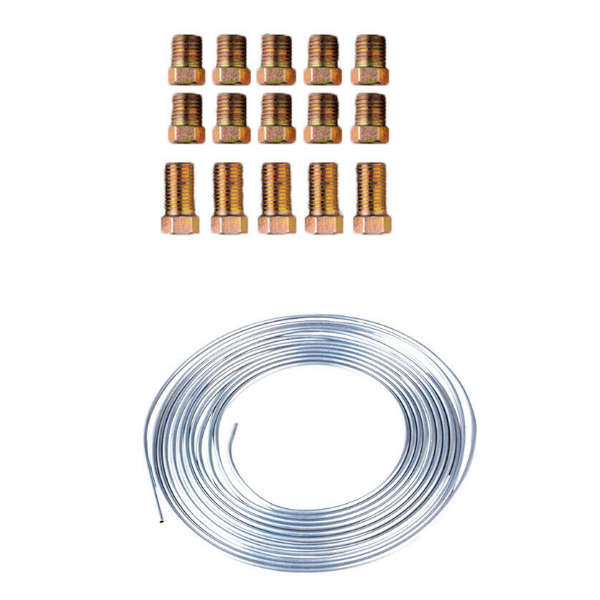 25Ft Coil Roll of 3/16"OD Steel Zinc Brake Line Fuel Tubing Kit with 15 Fittings Replacement Accesso