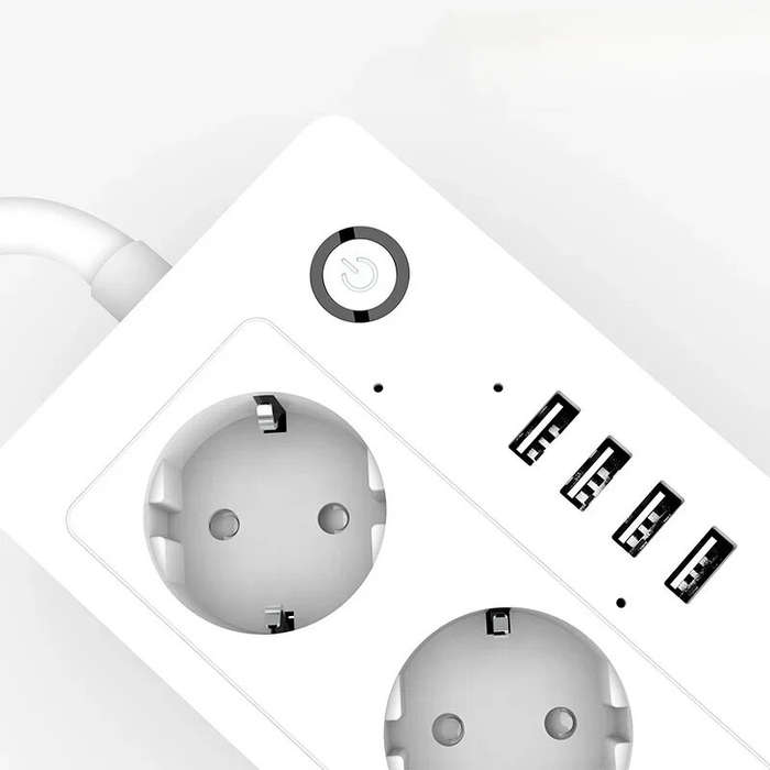 White - XS-A26 16A Smart WiFi Power Strip with 4 EU Outlets Plug and 4 USB Charging Port Timing Func