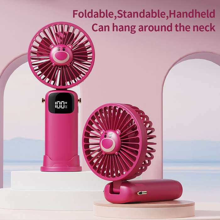 Green - USB Mini Silent Handheld Folding Fan Digital Display 6 Speed Of Wind With Portable Stand Sma