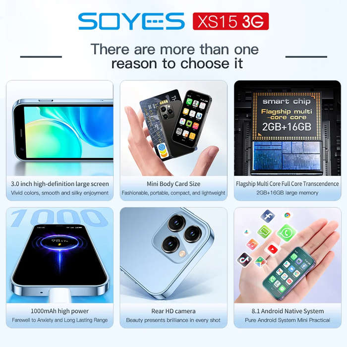 Blue - SOYES XS15 Mini 3.0 Inch 2GB RAM 16GB ROM 1000mAh Dual SIM Standby WiFi GPS Android 8.1 3G Qu