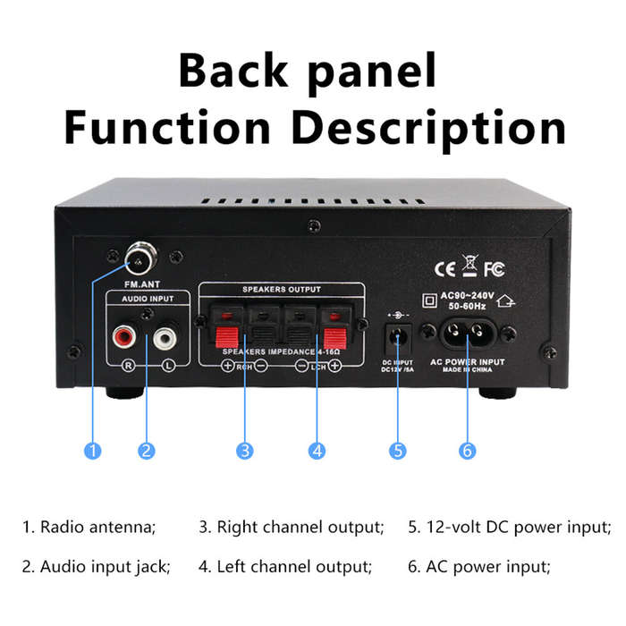 EU Plug - AK45 Stereo Audio Amplifier 2.0 Channel Bluetooth FM Radio USB SD Card Input Bass Treble C