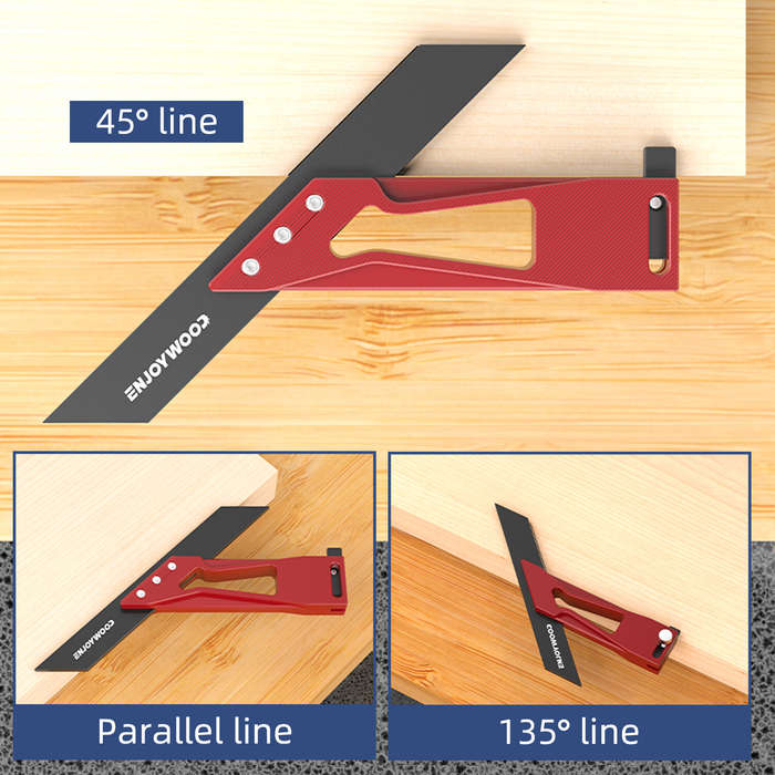 Red - ENJOYWOOD 3PCS Multi-angle Measuring Ruler Square Ruler Metric and Imperial Scale Woodworking