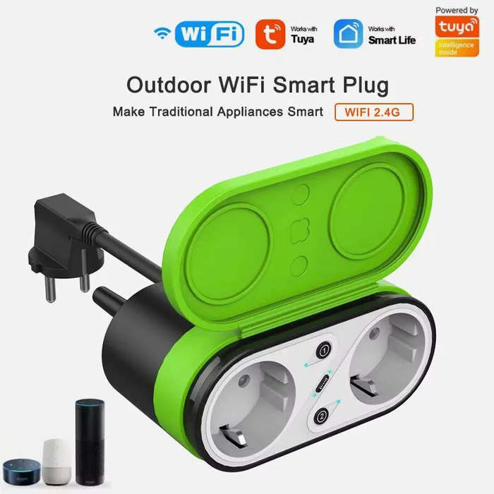 Tuya 16A Smart WiFi EU Plug IP65 Waterproof Smart Double European Socket Smart Life APP Voice Contro