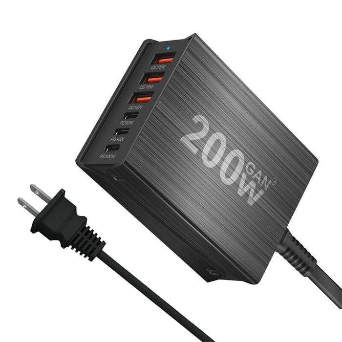 3USB-A+3USB-C(EU Plug) - [GaN Tech] Bakeey 200W 6-Port USB PD Charger 3USB-A+3USB-C PD QC Fast Charg