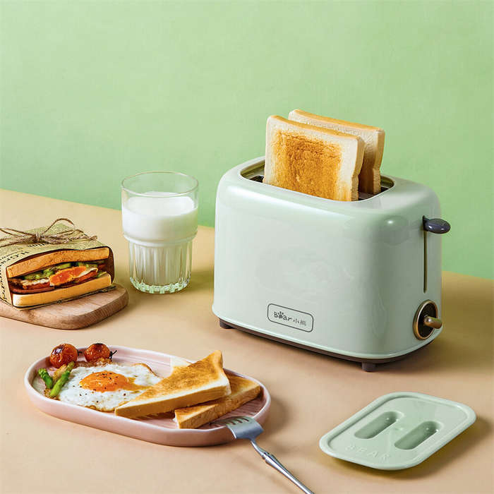 Beige - Slice Small Bread Toaster Warmer with Dust Cover - 650W Electric Stainless Steel Sandwich Br