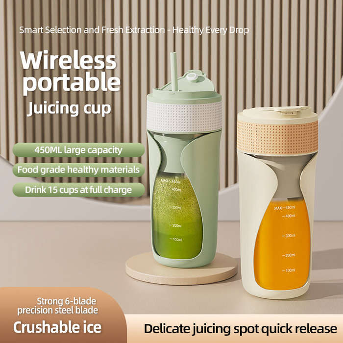 Green - 450ML Small Portable Multi-function Juicer Cordless Electric Juicing Cup with Removable Stra