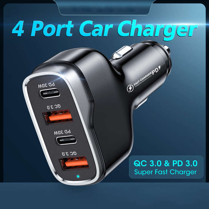 Black - 60W Car Charger Fast Charging Dual Pd 30W + Dual QC 3.0 18W Car Charger USB Car Charger for