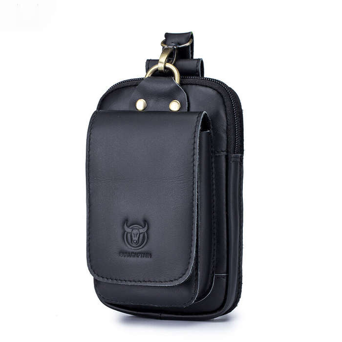 Coffee - BULLCAPTAIN Men's Genuine Leather Waist Bag Casual Fashion Small Business Bag Multifunction
