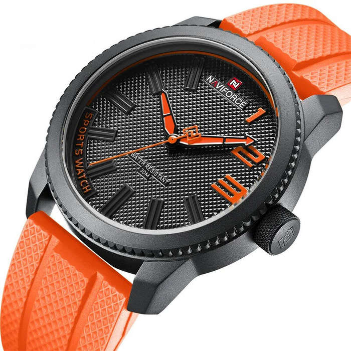 Red - NAVIFORCE Men Sport Watch TPU Strap Simple Dial Quartz Wristwatch Waterproof Watch