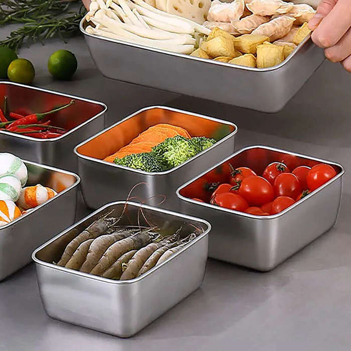 #01 - 6Pcs/set Sealed Storage Box Set with Lid 316 Stainless Steel Fresh-Keeping Box Vegetables Fres