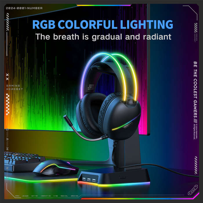 Black - ONIKUMA X33 RGB Gaming Headset Wired Earphone 50mm Large Driver Unit Virtual Surround Sound