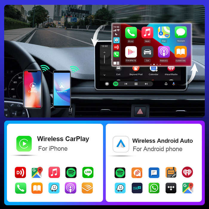 Black - 2 in 1 Car AI Box Wireless CarPlay Adapter Wireless Android Car Adapter Box for Wired CarPla