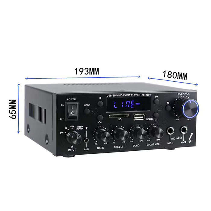 EU Plug - Upgraded KS-33BT Low Frequency HiFi Stereo Digital Amplifier BT5.0 LED Digital Sound FM Ra