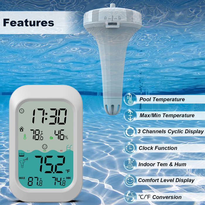 White - MESTEK CP02 Wireless Floating Thermometer Pool Water Temperature Monitor 500ft Range LED Bac