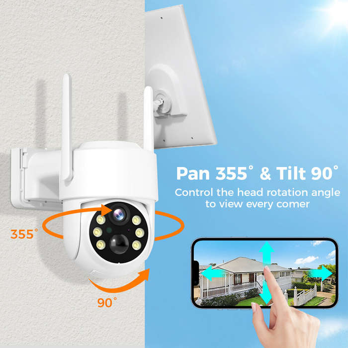 Sovmiku WTD714 4MP HD WiFi PTZ Camera Outdoor Wireless Solar Powered IP Camera Night Vision PIR Moti