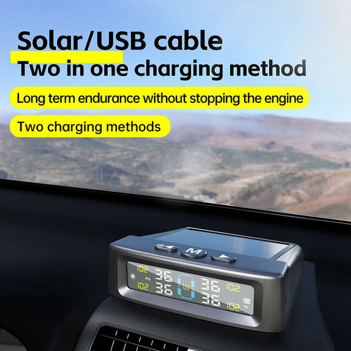1 - Solar Car TPMS Tire Pressure Monitoring System Automatic Safety Alarm System Tire Temperature Mo