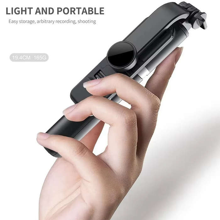 Black - Q02S bluetooth Selfie Stick with Fill Light Longer Length Universal Phone Holder for Live St