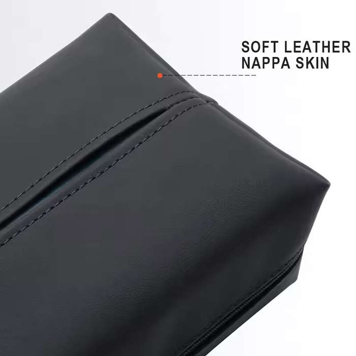 Black - Car Tissue Box Holder PU Leather Car Center Console Armrest Napkin Box Sun Visor Back Seat T