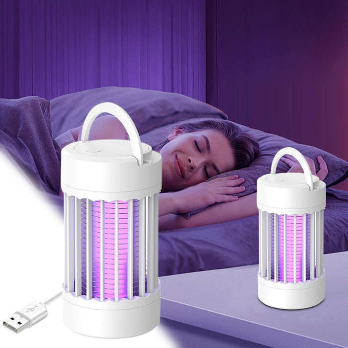 White - 2 In 1 Portable Mini USB Rechargeable Mosquito Killer Lamp Small Night Light Bug Zapper Ligh