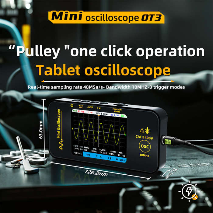 Black - BSIDE Mini OT3 Oscilloscope 3.2" TFT Color Screen 10MHz Bandwidth Real-Time Sampling 48MSa/s