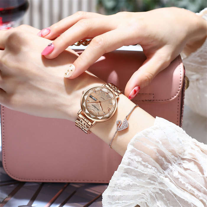 White - POEDAGAR Women Luxury Rhinestone Quartz Watch Waterproof Luminous Wristwatch Calendar Analog