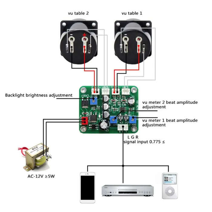 DIY Kit - 2Pcs VU Meter + 1pc Driver Board with Warm Backlight Analog VU Panel Meter Recording