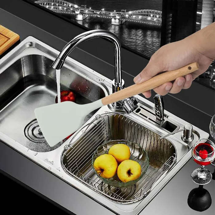 White - 12PCS Food Grade Silicone Kitchenware Cutlery Turner Spatula Measuring Spoon Practical Cooki