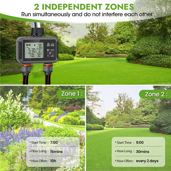 US - SGW07M Irrigation Timer Two Outlet Garden Automatic Watering Controller ABS UV Resistant IP55 F