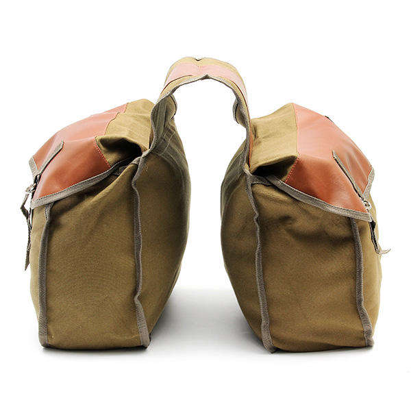 Khaki - Motorcycle Bike Side Saddle Bag Canvas Luggage Khaki Bag