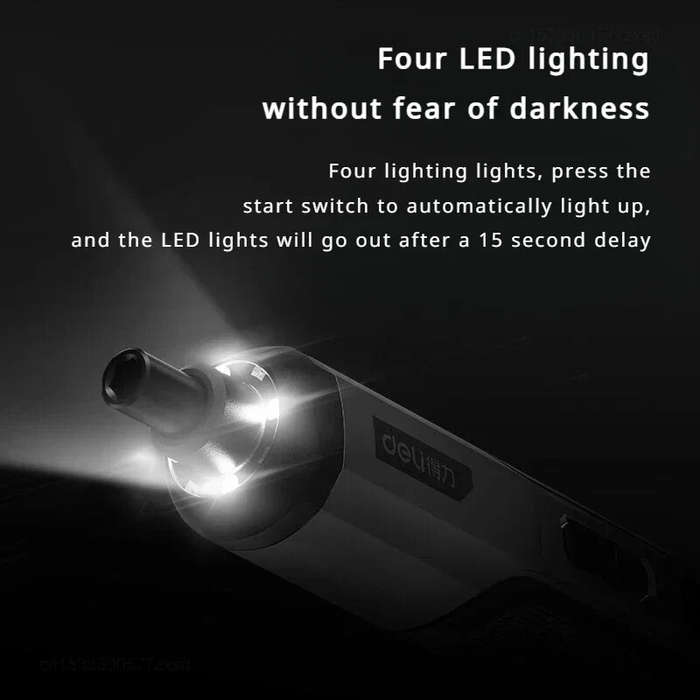 Grey - Deli Electric Screwdriver 4V Lithium Battery 2000mAh 300rpm 5Nm Torque LED Light 3-Speed Adju