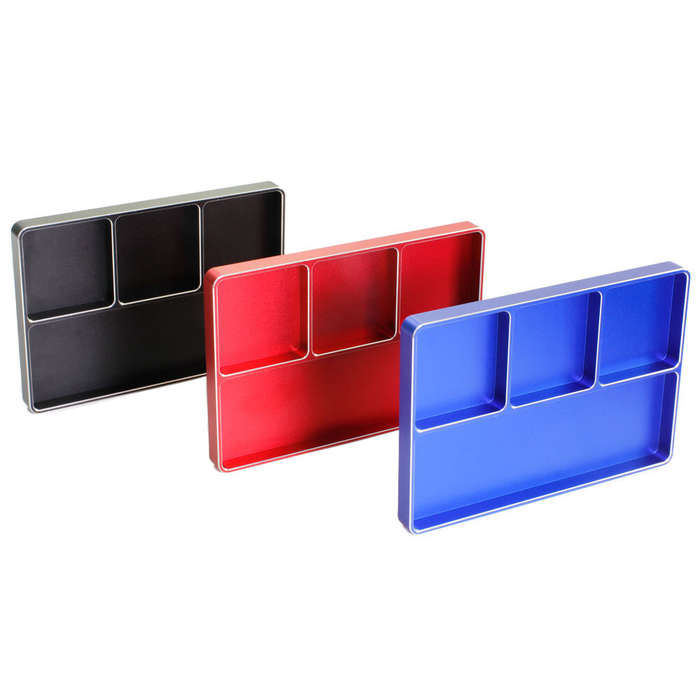 Black - 1/8 1/10 Model RC Car Metal CNC Four-Grid Simple Screw Tray Storage Box Metal Nut Screw Tray